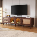 Ball & Cast Rattan TV Stand for TVs up to 80",Modern Entertainment Center with LED Light and 2 Drawers & 3 Doors,TV Media Console w/Storage Cabinets and Solid Wood Legs for Living Room,Dark Brown