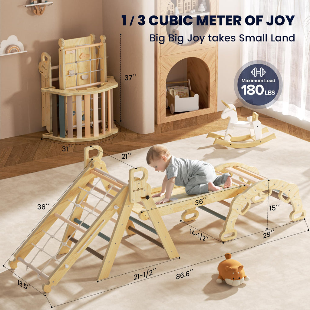 BlueWood 8 in 1 Pikler Climbing Set Indoor Arch Toys for Toddlers 1-3 Years