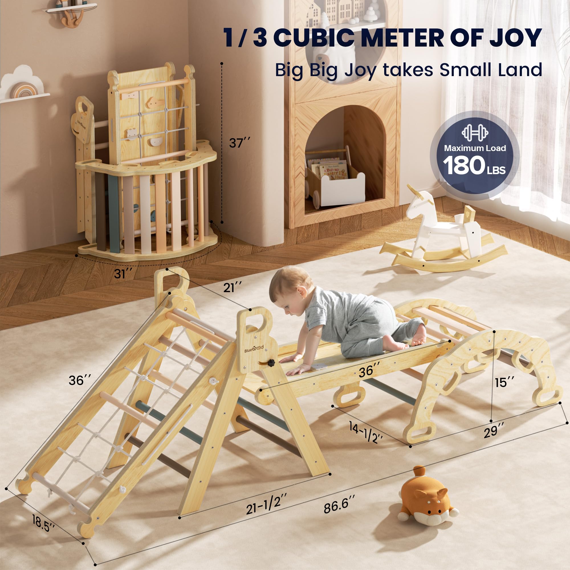 BlueWood 8 in 1 Pikler Climbing Set Indoor Arch Toys for Toddlers 1-3 Years