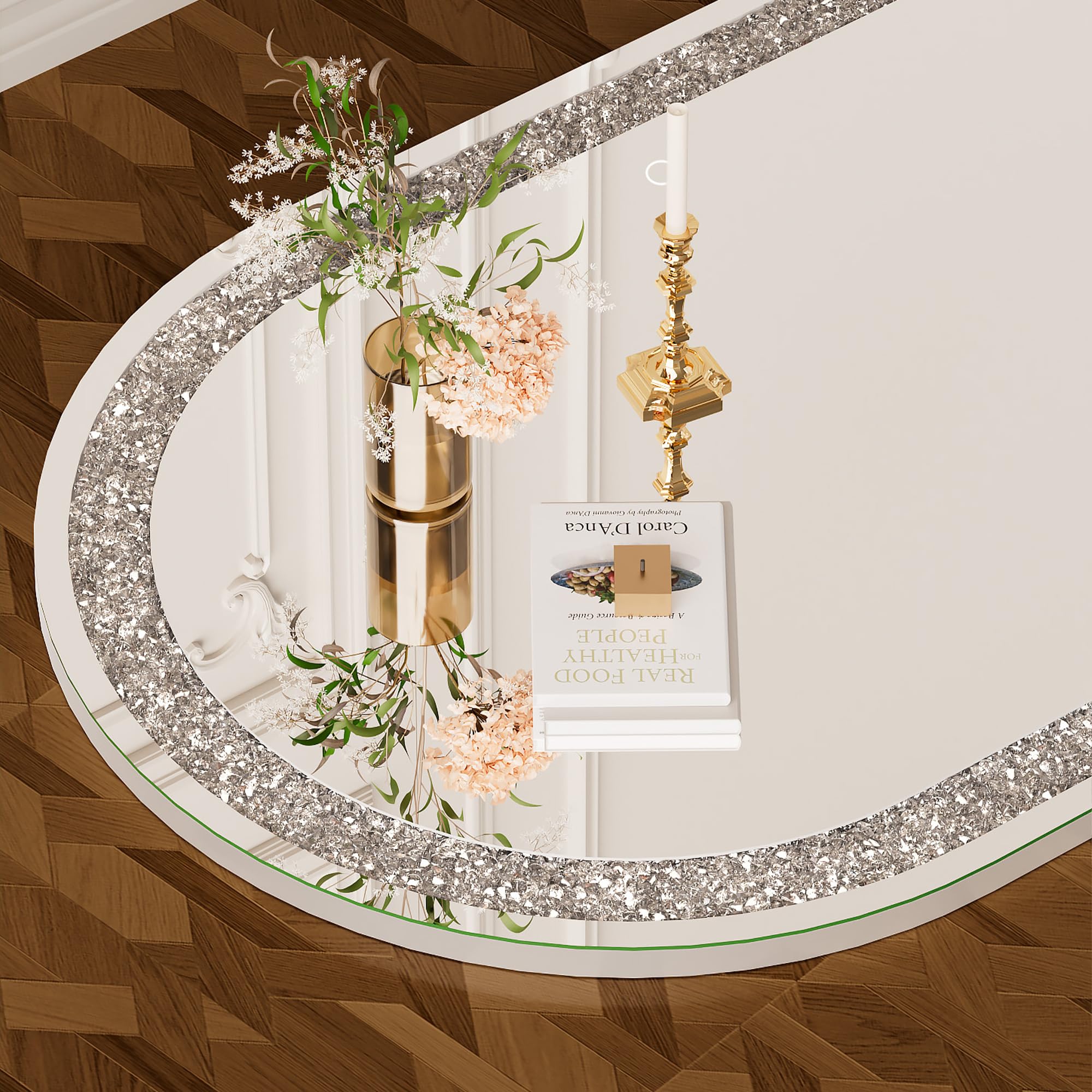 WINNICE 71"×24" Full-Length Mirror with Lights- Arch Crystal Crush Diamond Wall Mounted Hanging Diamond Mirror Leaning for Living Room Bedroom