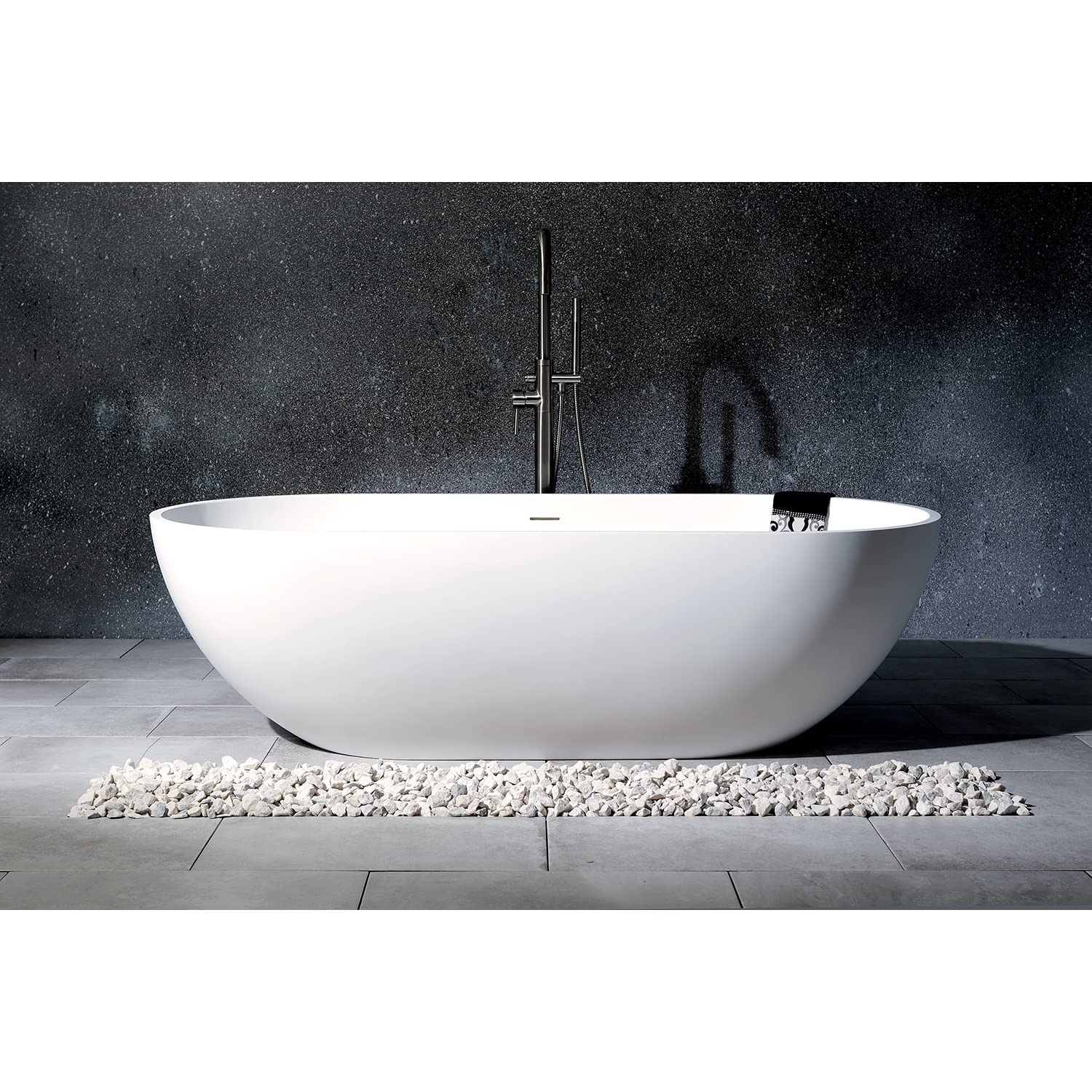 Aqua Eden VRTRS703520 Arcticstone 70-Inch Solid Surface White Stone Freestanding Tub with Drain, Matte White