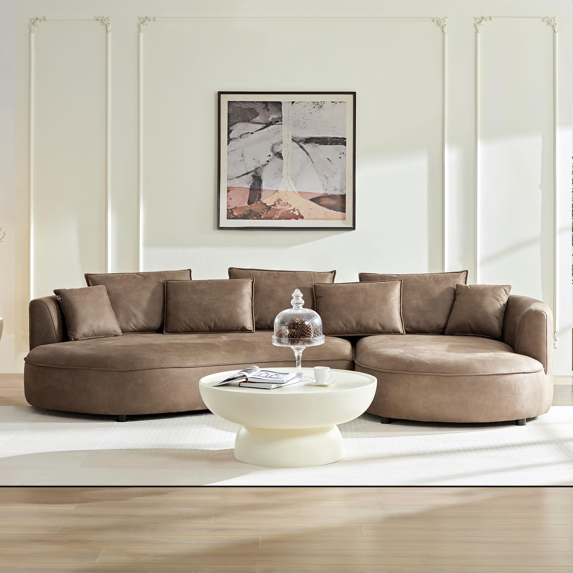 ERYE Luxury Curved Upholstered Sectional Sofa for Living Room, 129" Oversized Unique Curved Leisure Sofa Couch with Right Facing Chaise Lounge & 7 Pillows for Home Apartment