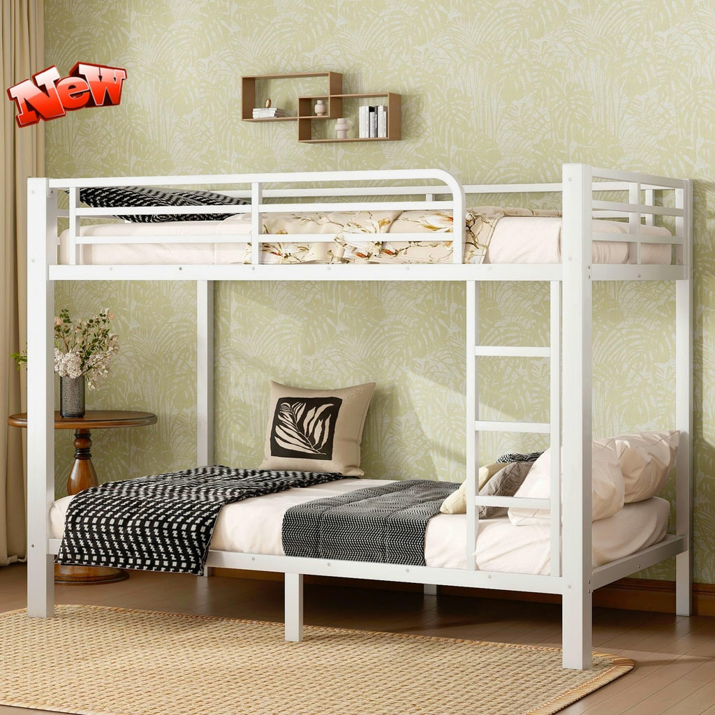 LUCALEO Stronger & Safer Heavy Duty Steel Twin XL Over Twin XL Size Bunk Bed Frame, Thickened More Stable Metal Bunkbeds (Easier to Assemble) (Twin XL,White)
