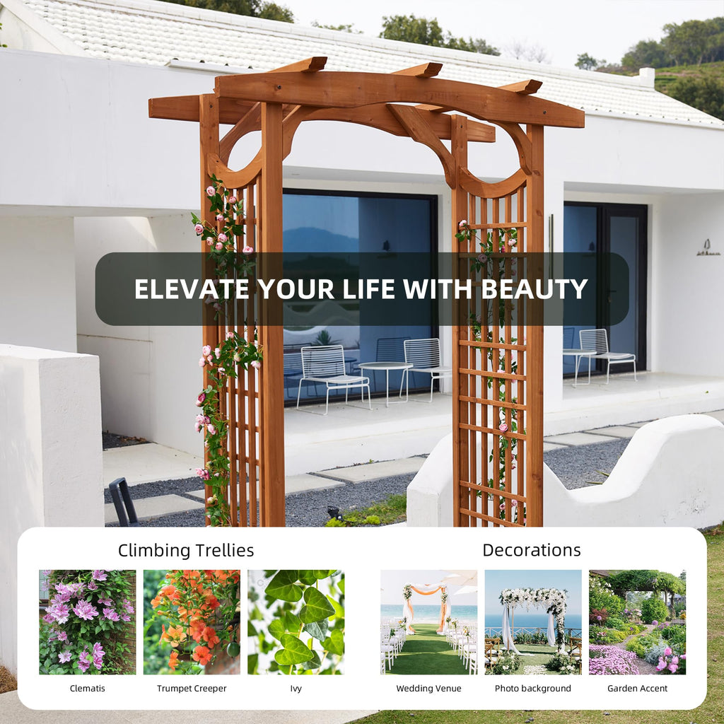 ScienGarden Solid Fir Wooden Garden Arch Premium Outdoor Trellis for Climbing Plants, 83.12”H×59”W×29.75’’D, Also can be Used for Wedding and Party Decoration