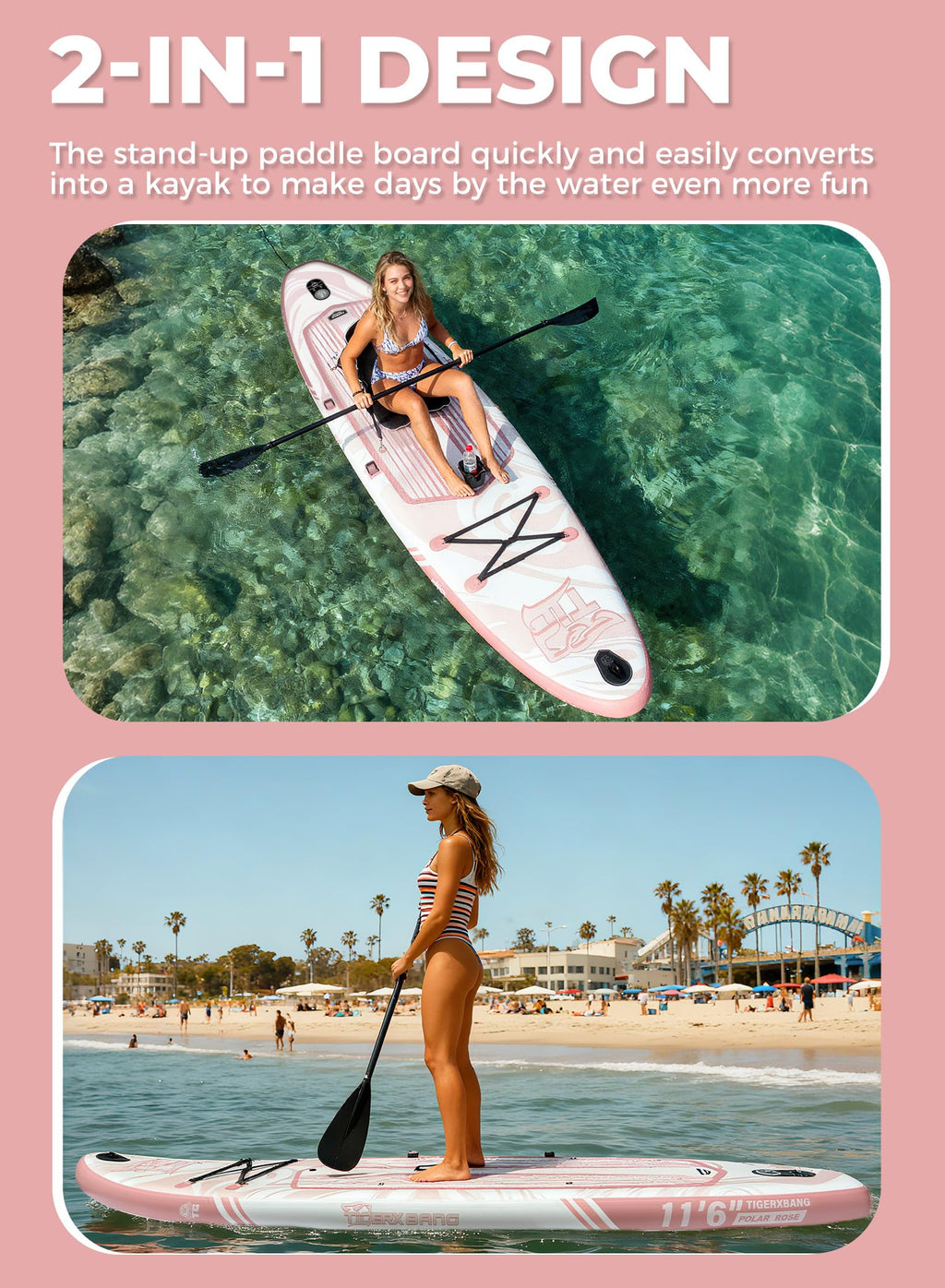 TIGERXBANG Inflatable Stand Up Paddle Board 11'6"×35"×6" with Complete Accessories, Premium Large Paddle Boards for Adults/Youth, Paddle Board Polar Rose Collection
