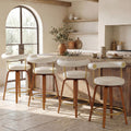 TYBOATLE Swivel Bar Stools Set of 4, Counter Height Bar Stools with Bent Wood Legs and Back, Mid-Century Modern Faux Leather Bar Chairs Island Barstools for Kitchen (4, White)