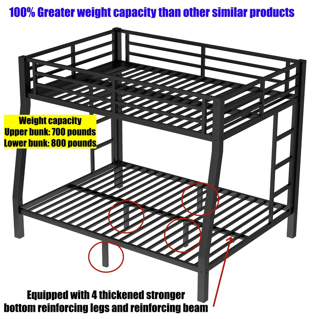 LEEKAF Stronger & Higher Quality Heavy Duty Bunk Bed Twin XL Over Queen Size Bunkbed, Thickened Safer More Stable Steel Metal Queen Bunk Bed (Faster Assembly) (Twin XL Over Queen)