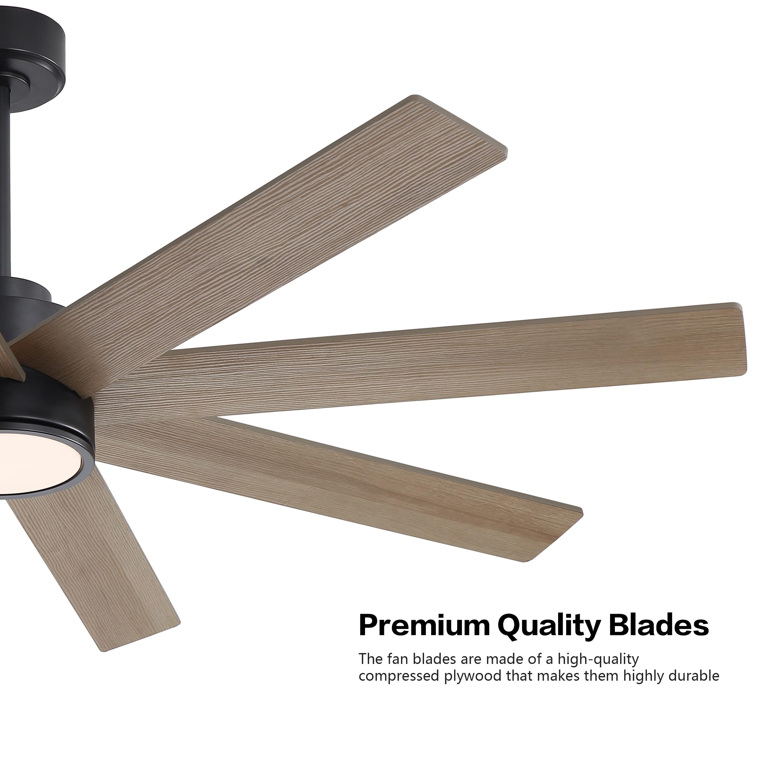 WINGBO 60" Large DC Ceiling Fans with Lights and Remote, 3 Downrods, 8 Plywood Blades, 6-Speeds Reversible DC Motor, 3CCT, Indoor Ceiling Fan for Bedroom Living Room Patio, Black and Gray