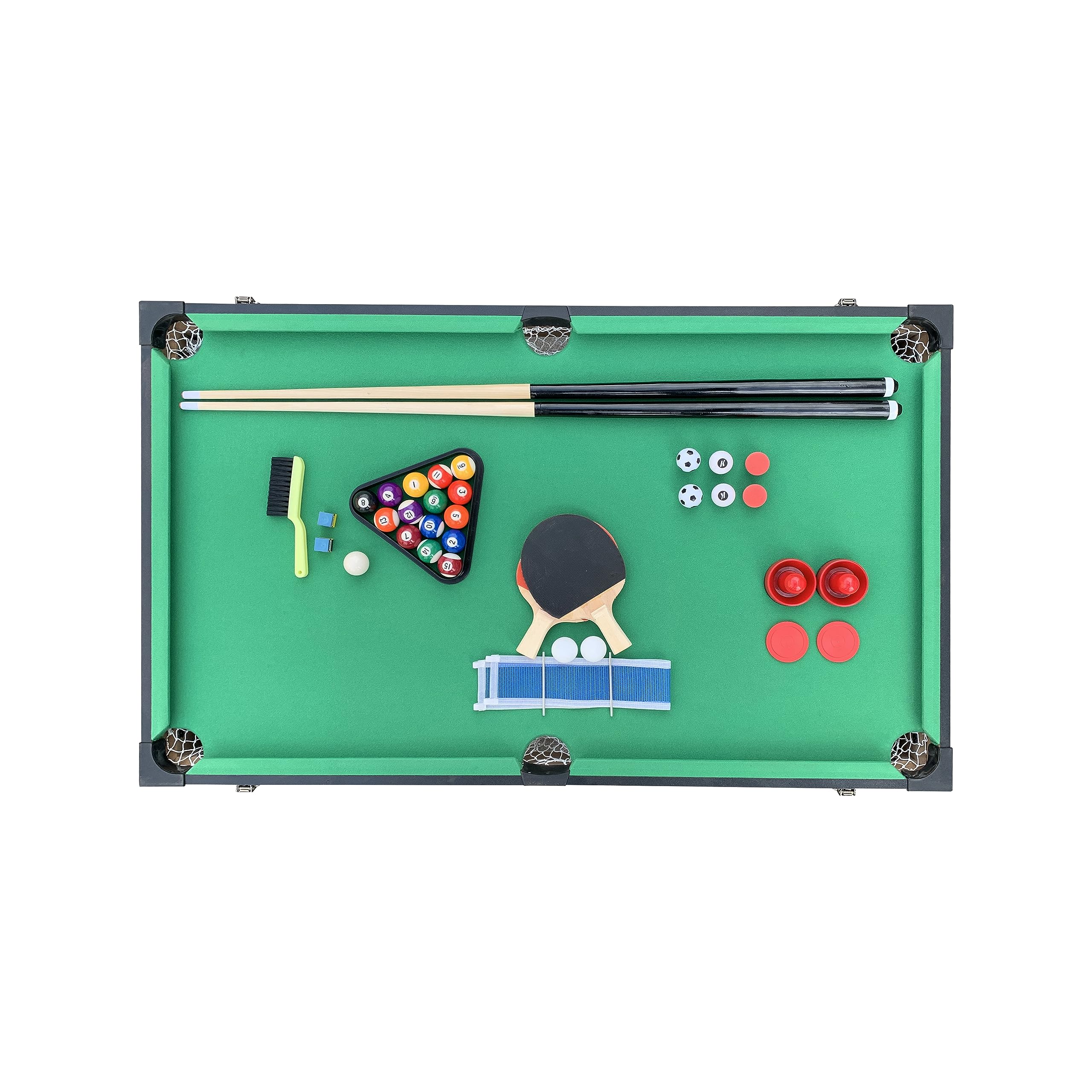 KICK Tetrad 55" 4-in-1 Multi Game Table (Brown) – Foosball, Billiards/Pool, Air Hockey & Ping Pong