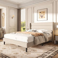 Mxhtcewz Queen Size Upholstered Platform Bed Frame, Modern Linen Fabric Bed with Wingback Headboard, Sturdy No Wobble, Noise-Free & Easy Assembly, No Box Spring Needed, Beige