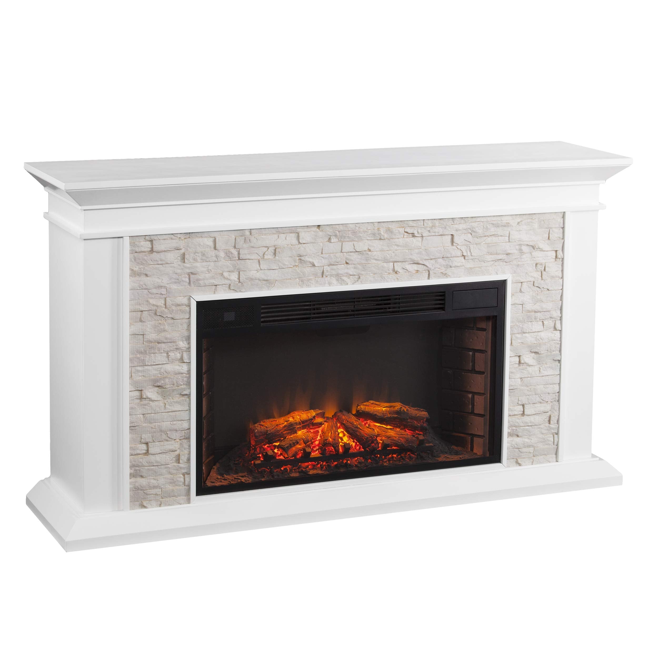 SEI Furniture Canyon Heights Faux Stacked Stone 60" Electric Fireplace, Whiskey Maple