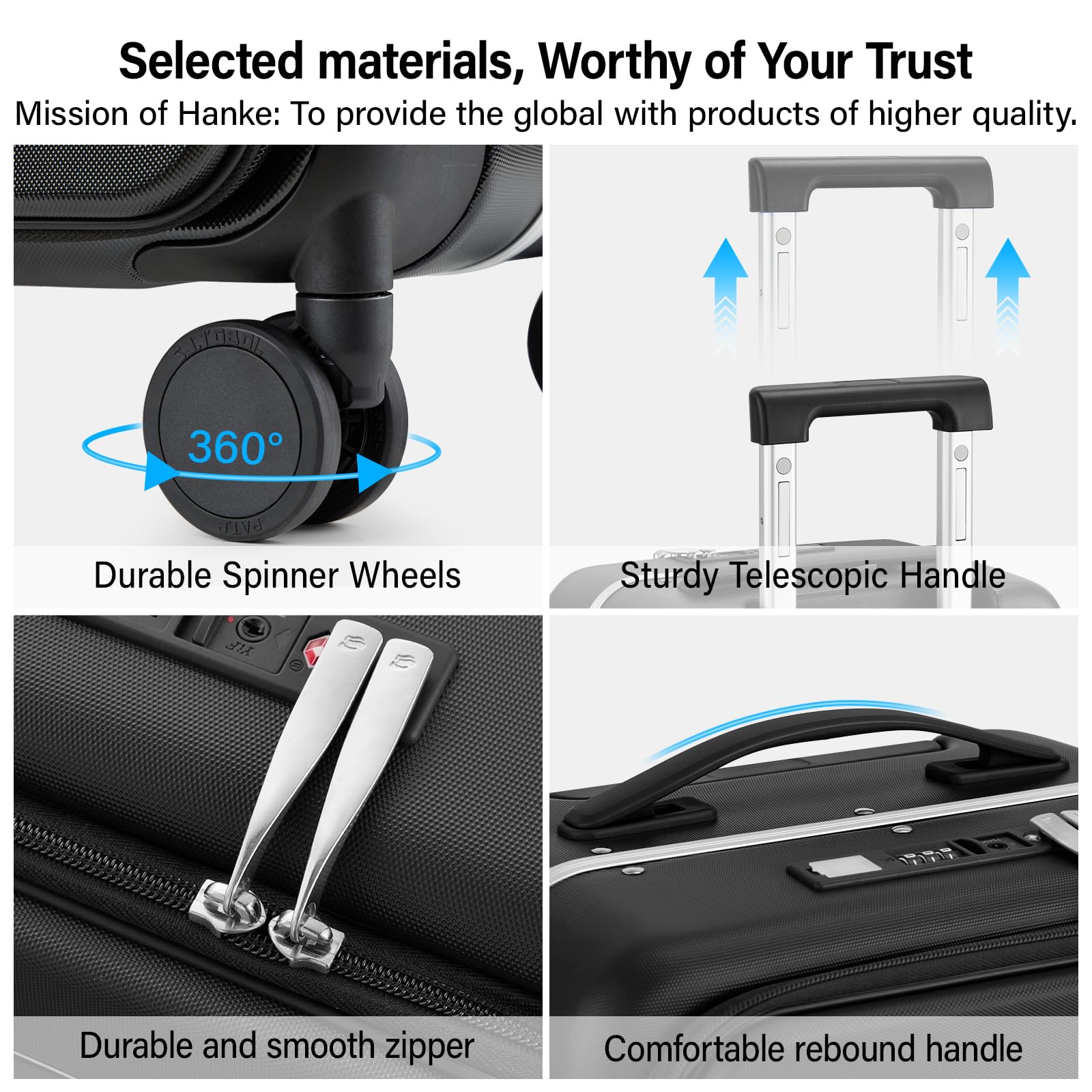 Hanke 28 Inch Checked Luggage with Cup Holder and USB Ports, Top Opening Hard Shell Suitcase with Wheels, Aluminum Frame Large Trunk Luggage with Foldable Divider & TSA Lock for Travel, Jet Black