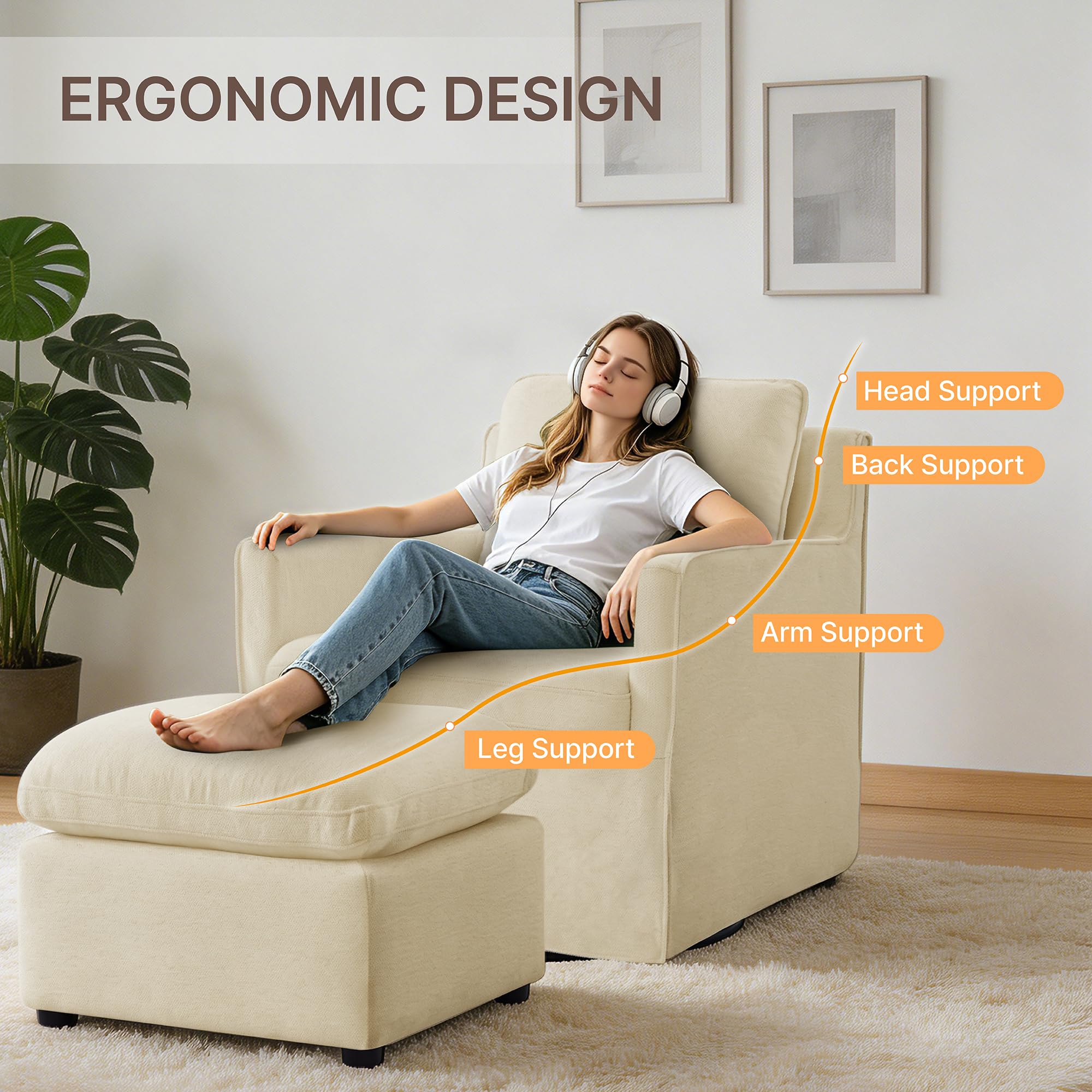 KISLOT Swivel Accent Chair with Ottoman, Rocking Recliner 360 Degree Swivel Armchair Machine-Washable Cover for Nursery Living Room Bedroom