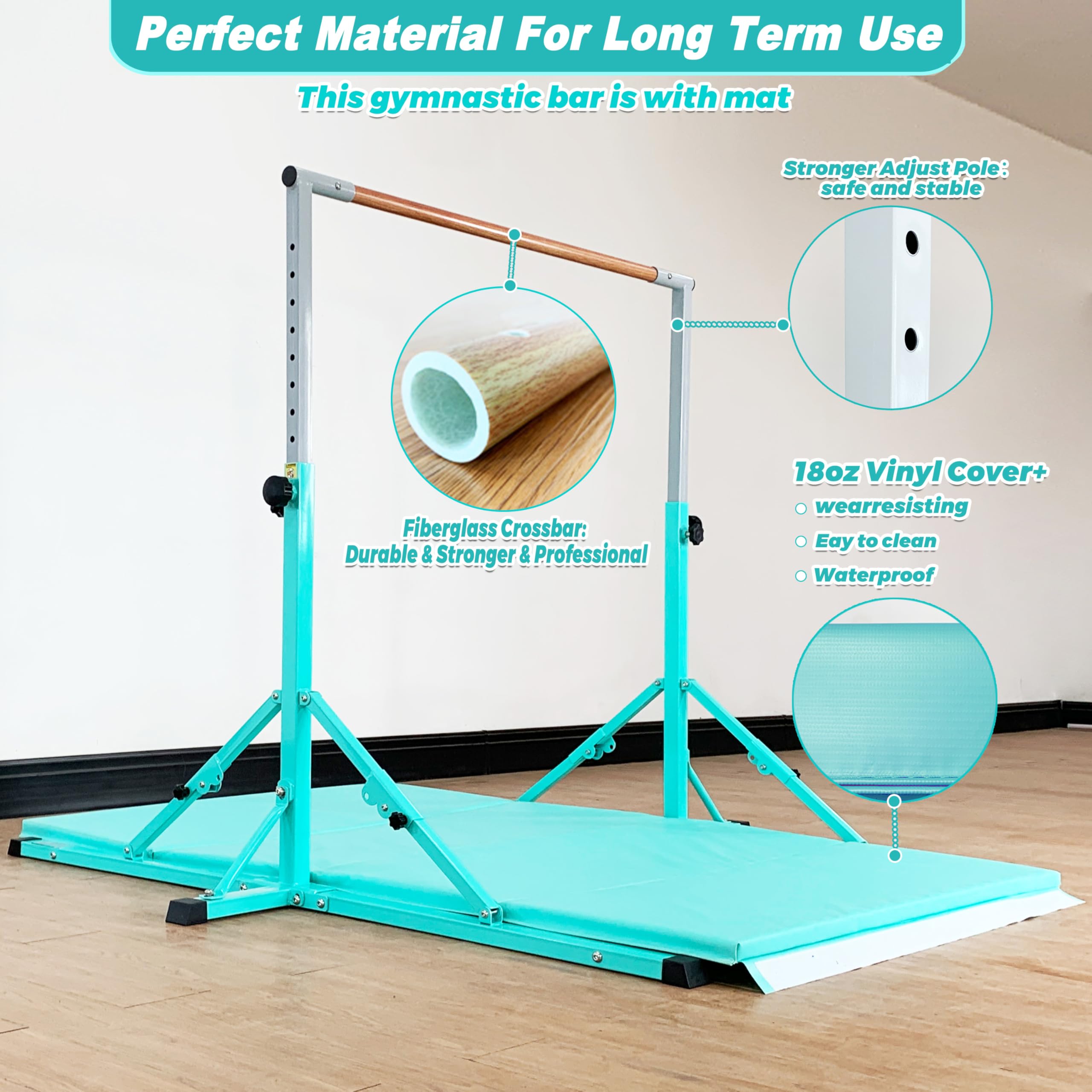 MARFULA Foldable Gymnastic Bar with Mat for Kids Ages 3-20, 350 lbs Weight Capacity, Gymnastic Kip Bar Horizontal Bar for Gymnast, Gymnastic Training Equipment for Home and Gymnastic Center Use