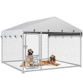 YITAHOME Outdoor Dog Kennel with Rotating Feeder Bowls, 7.5'x7.5' Outdoor Dog Enclosure with Roof, Heavy Duty Dog Cage for Medium Large Dogs
