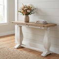 Martin Svensson Home Napa Solid Wood Pedestal Flip-Top Sofa Console Table, White and Driftwood, 60 inches x 18 inches x 30 inches