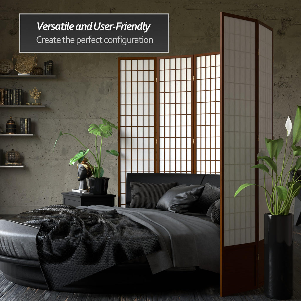 Oriental Furniture 7 ft. Tall Window Pane Shoji Screen - Walnut - 5 Panels