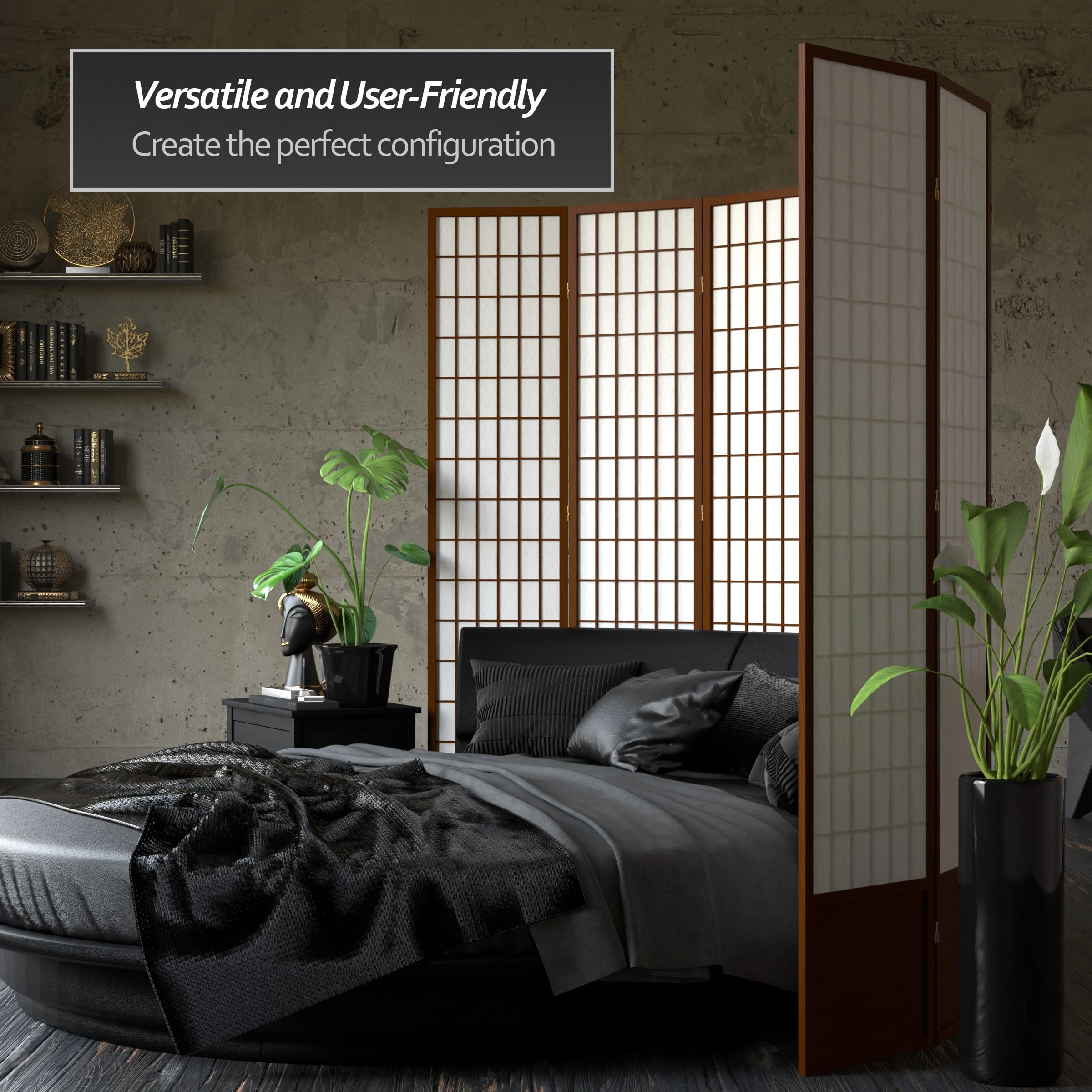 Oriental Furniture 7 ft. Tall Window Pane Shoji Screen - Walnut - 5 Panels
