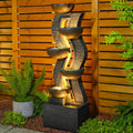 Takamota 52.8" Tall Outdoor Water Fountain with Lights, 6-Tier Cascading Resin Waterfall Feature for Porch, Garden, Yard, Deck, Patio – Large Freestanding Outdoor Fountain and Waterfall Outside Decor