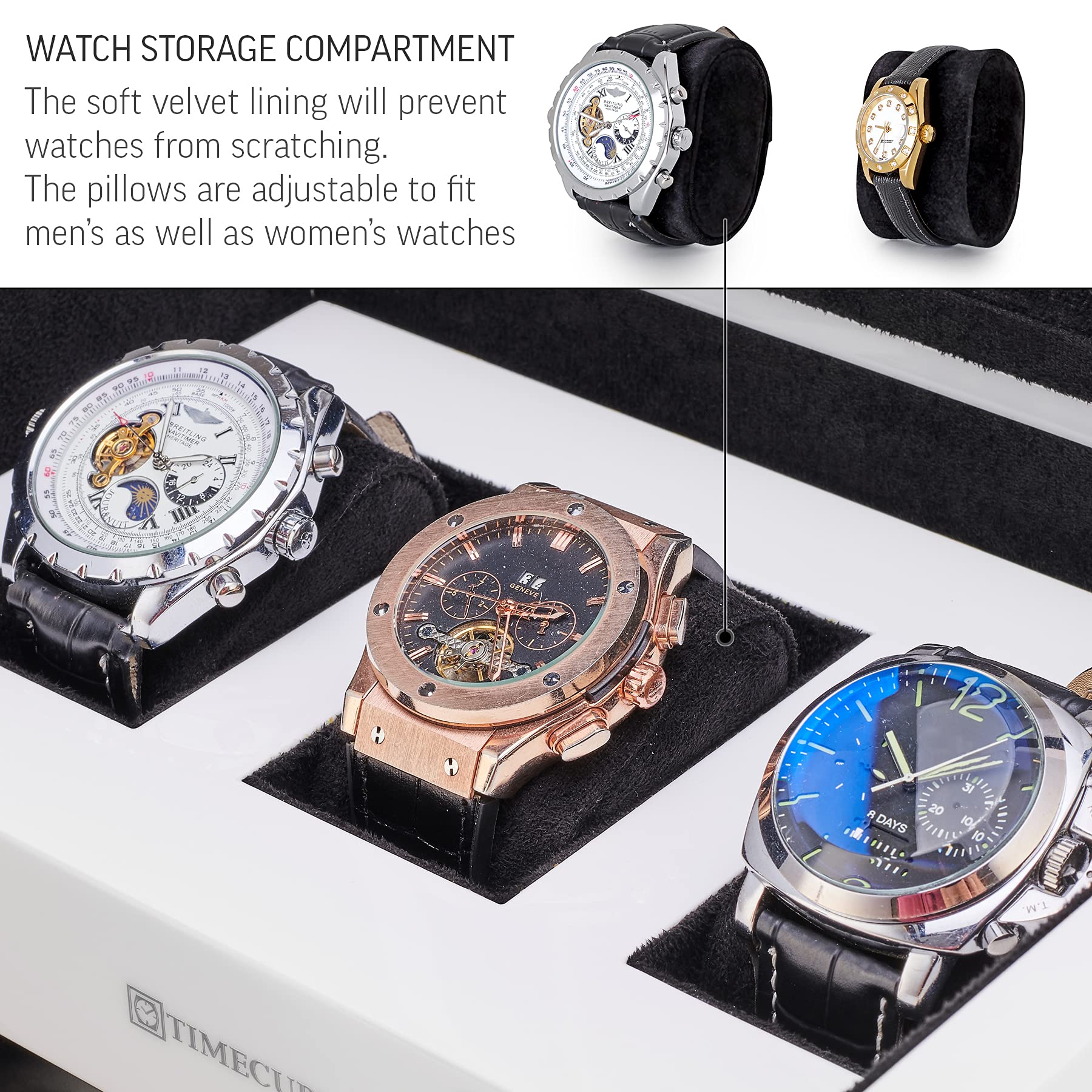 TIMECUBE Watch Winder for 4 Watches with 15 Winding Programs and 3 Watch Storage Slots (White)