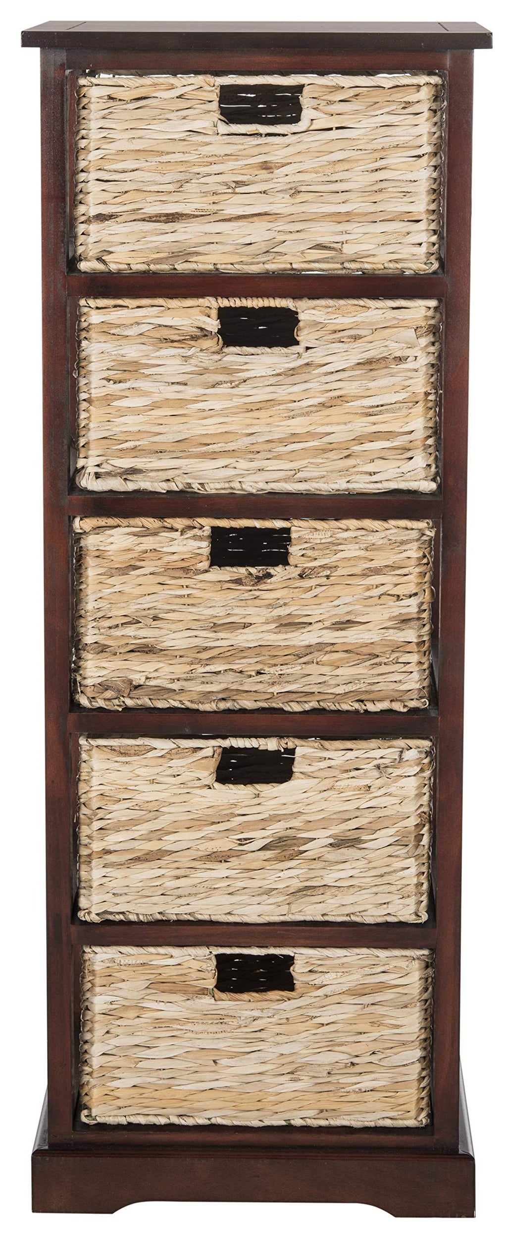 SAFAVIEH Furniture - Vedette 5-Basket Storage Tower - Cherry - Solid Wood - Coastal Basket Tower Design - Ideal for Entryway, Living Room, 17.5"W x 13.5"D x 46"H - Fully Assembled (AMH5739C)