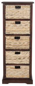 SAFAVIEH Furniture - Vedette 5-Basket Storage Tower - Cherry - Solid Wood - Coastal Basket Tower Design - Ideal for Entryway, Living Room, 17.5"W x 13.5"D x 46"H - Fully Assembled (AMH5739C)