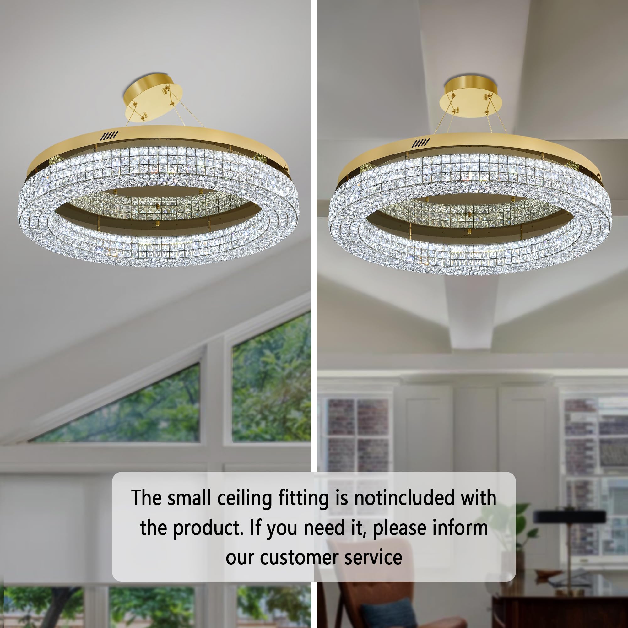 ykolupty 40'' Crystal Chandelier for Living Room Large Chandeliers for Living Room Crystal Flat Mounted Ceiling Lights Dining Room Bedroom Dimmable 2700-6000K (Gold Chandelier)