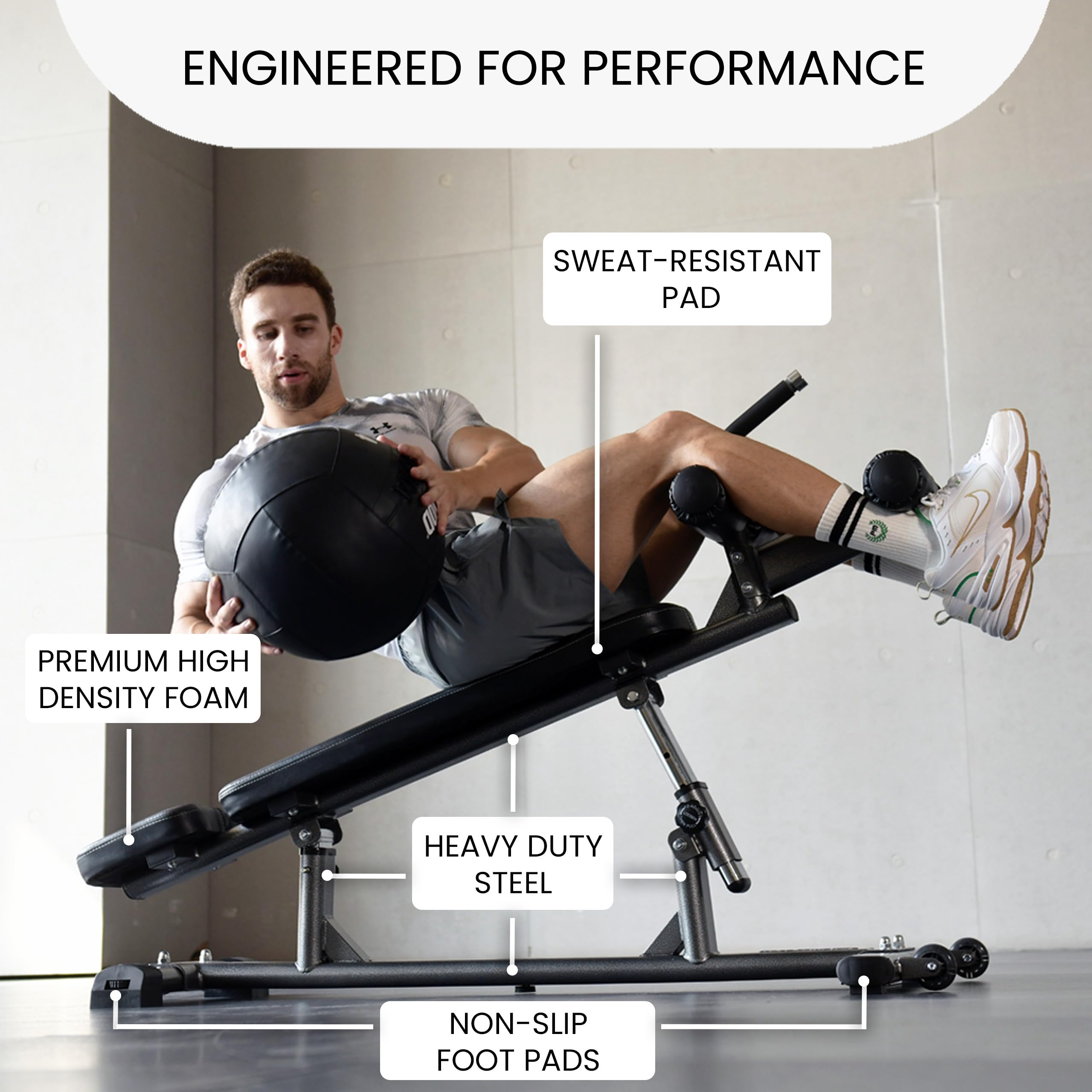 Finer Form Sit Up Bench with Reverse Crunch Handle for Ab Bench Exercises - Abdominal Exercise Equipment with 3 Adjustable Height Settings
