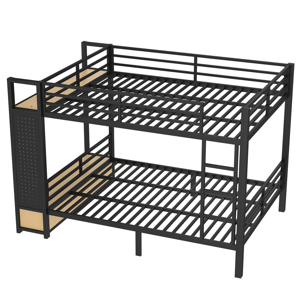 Bellemave Bunk Bed Queen Over Queen,Metal Bunk Bed with Shelf and Guardrails,Queen Bunk beds with Storage Drawers and Clothes Hooks for Kids, Teens & Adults（Black）
