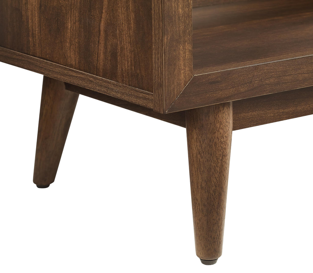 Crosley Furniture Nashville Mid Century Modern Console Record Player Stand, Stores Up to 220 Vinyl Records, Medium, Brown