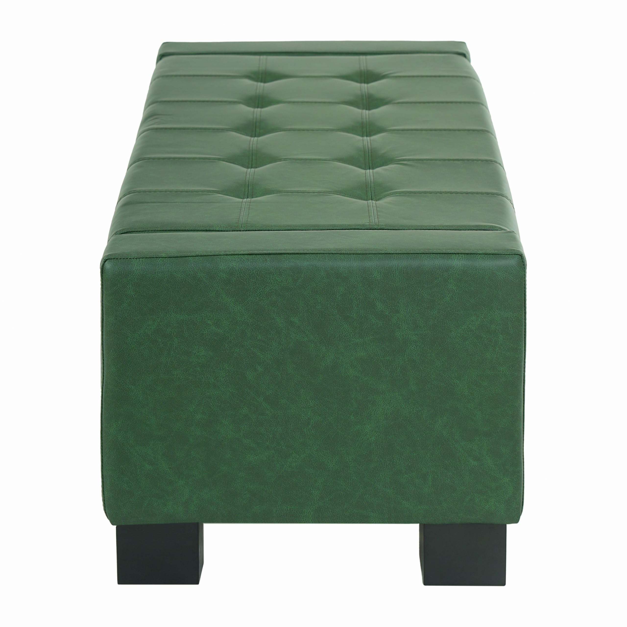 Christopher Knight Home Vance Tufted Storage Ottoman Bench, PU Upholstered Ottoman with Storage, Modern Bedroom End of Bed Bench with Storage, Comfy Living Room Sofa Extra Seat, Green+Black