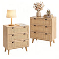PHI VILLA Rattan Cabinet Set of 2, Boho Entryway 3 Drawer Rattan Storage Cabinet, Small Accent Cabinet