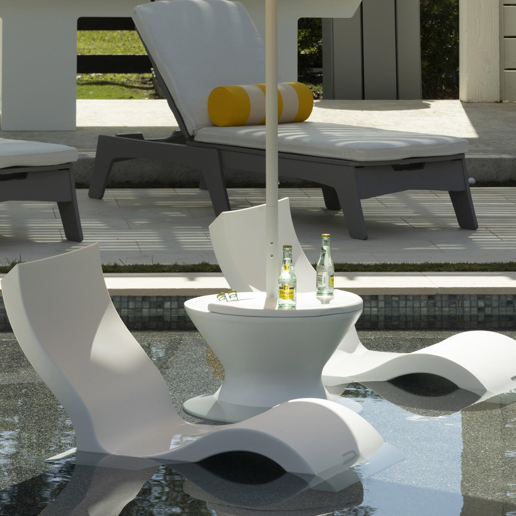 Ledge Lounger Signature Lowback Chair for in Pool or On-Deck Use - Ideal Water Depths 0-9 White Pool Lounge Chairs Set of 2 for Socializing