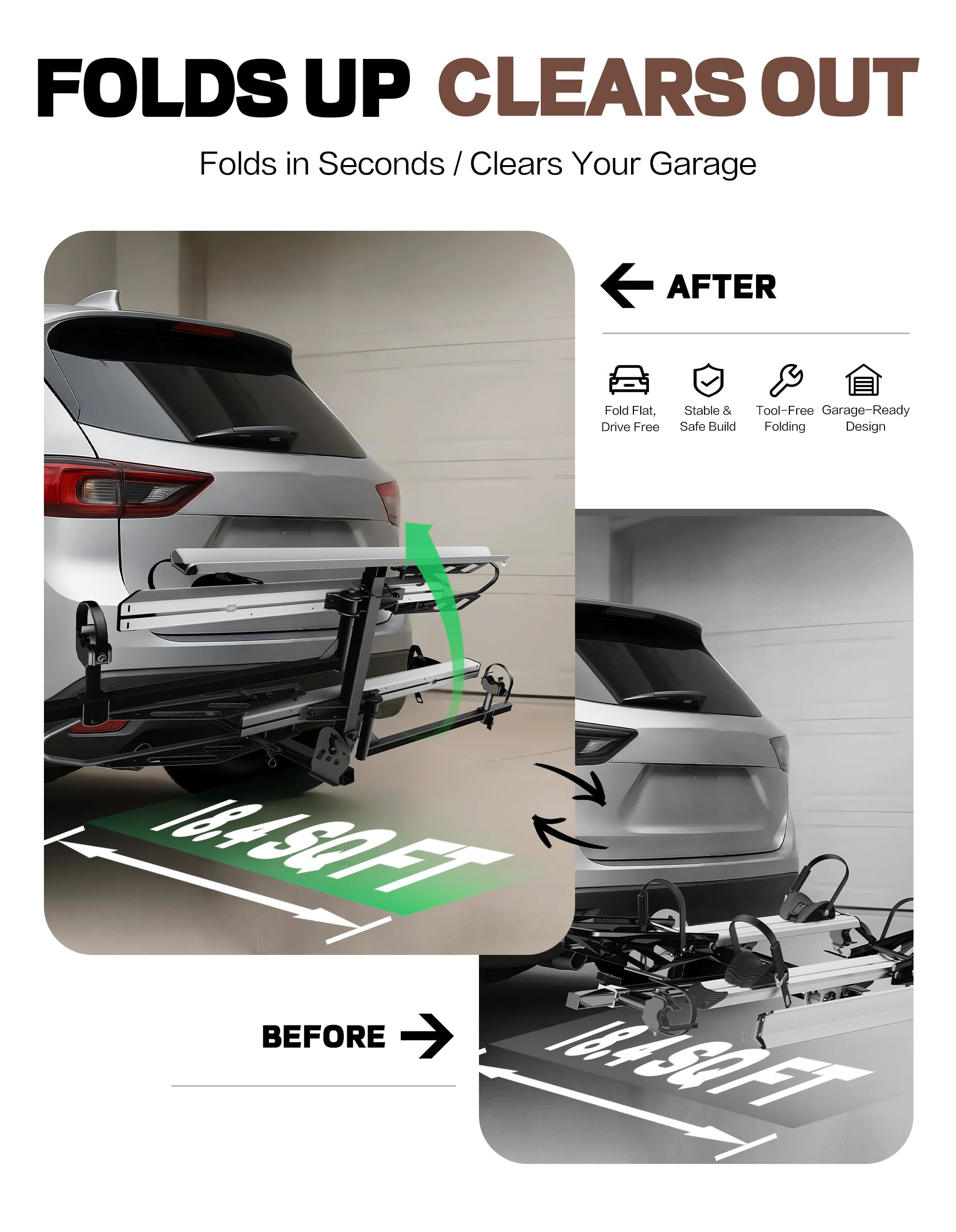 Young Hitch Mount Bike Rack with Ramp, 200 lbs. Capacity for 2 E-Bikes, Fat Tire and Standard, fits Cars, SUVs, RVs, Trailers with 2 Inch Receiver