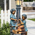 Dalxo 47-Inch Outdoor Water Fountain, 3-Tier Boy and Girl Resin Waterfall Fountain, with Soothing Water Sound & 3 Warm LED Lights, Home Decor for Garden, Patio, Yard, Deck or Lawn in Brown and Blue