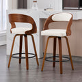 VipDesk Swivel Bar Stools Set of 2, Walnut Counter Height Bar Stools with Back and Arms, 26" Modern Faux Leather Upholstered Bar Chairs with Bentwood Frame for Kitchen Island Bar - White
