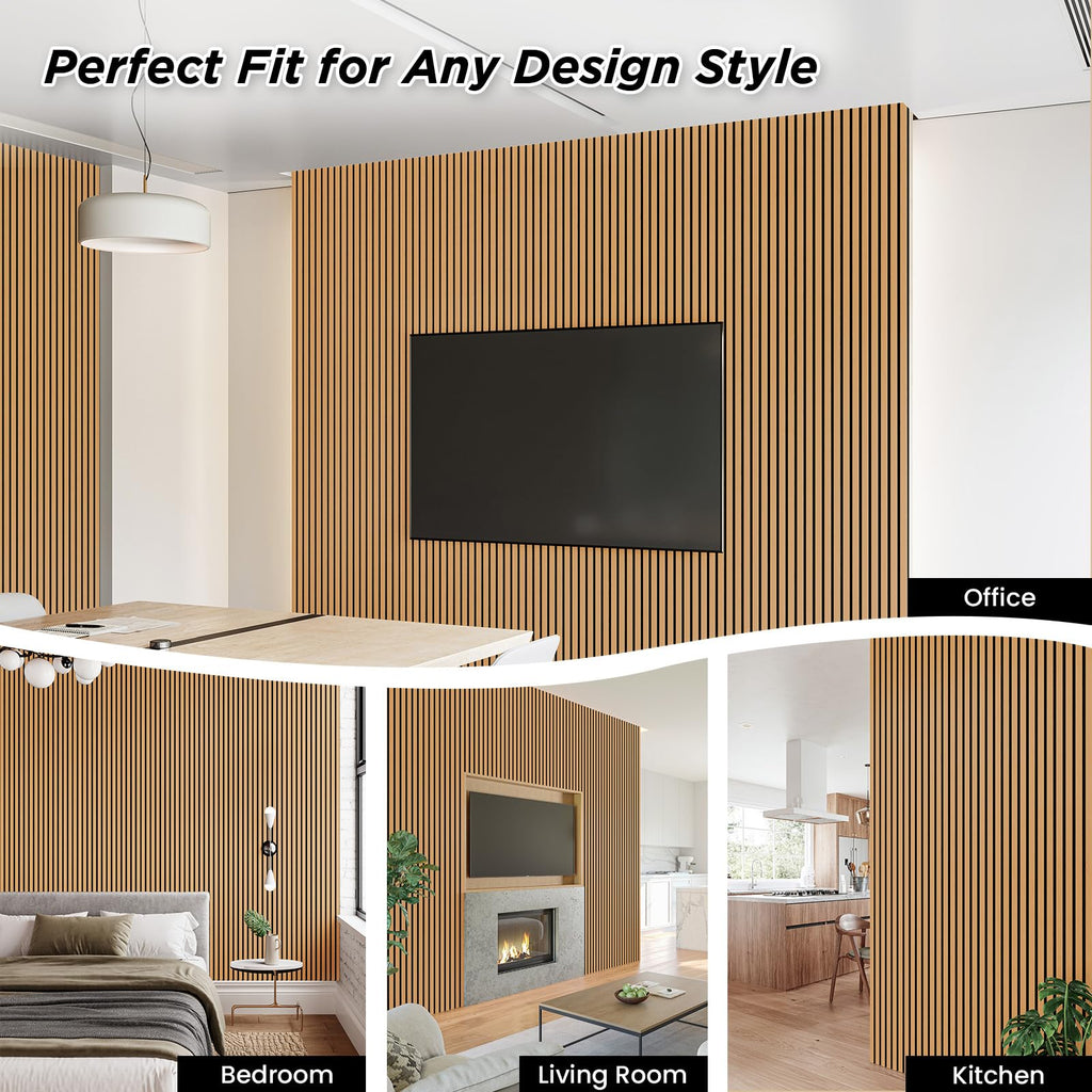 Smartstandard 4 Pack 106" x 12.6" Wood Slat Wall Panels, Soundproof Wooden Wall Panels, Acoustic Wood Panels for Wall, 3D Fluted Wooden Panels for Interior Wall Decor, Light Brown