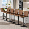 Shintenchi Bar Stools Set of 6 Modern Swivel Bar Chairs, Counter Height Faux Leather Metal Barstools, Upholstered Island Chairs with Back and Footrest, Coffee