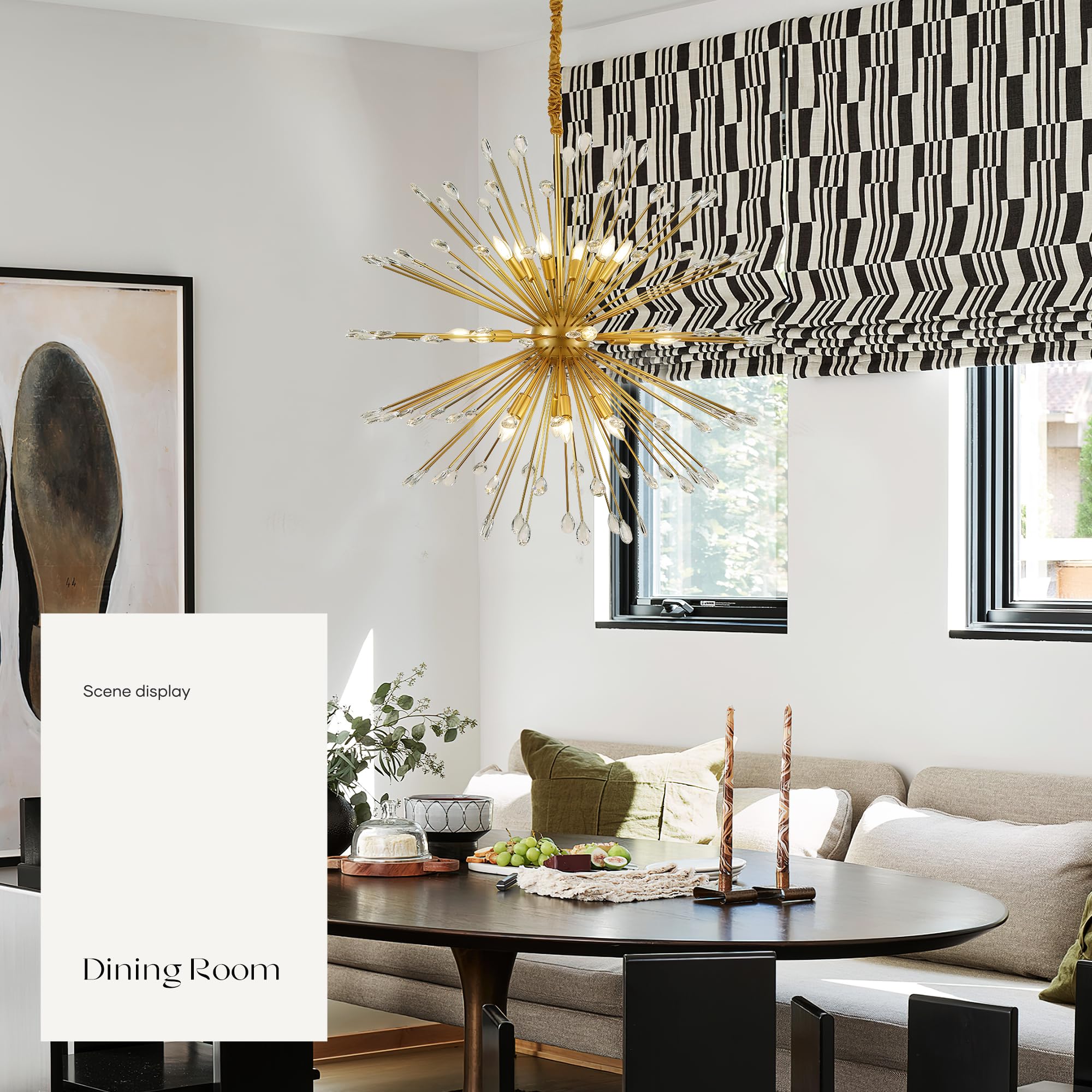 Aol furin 18-Light Gold Sputnik Chandeliers, 41" Starburst Firework Pendant Light fixtures, Mid-Century Modern Satellite Ceiling Lights for Dining Room, Kitchen, Bedroom, Living Room, E12