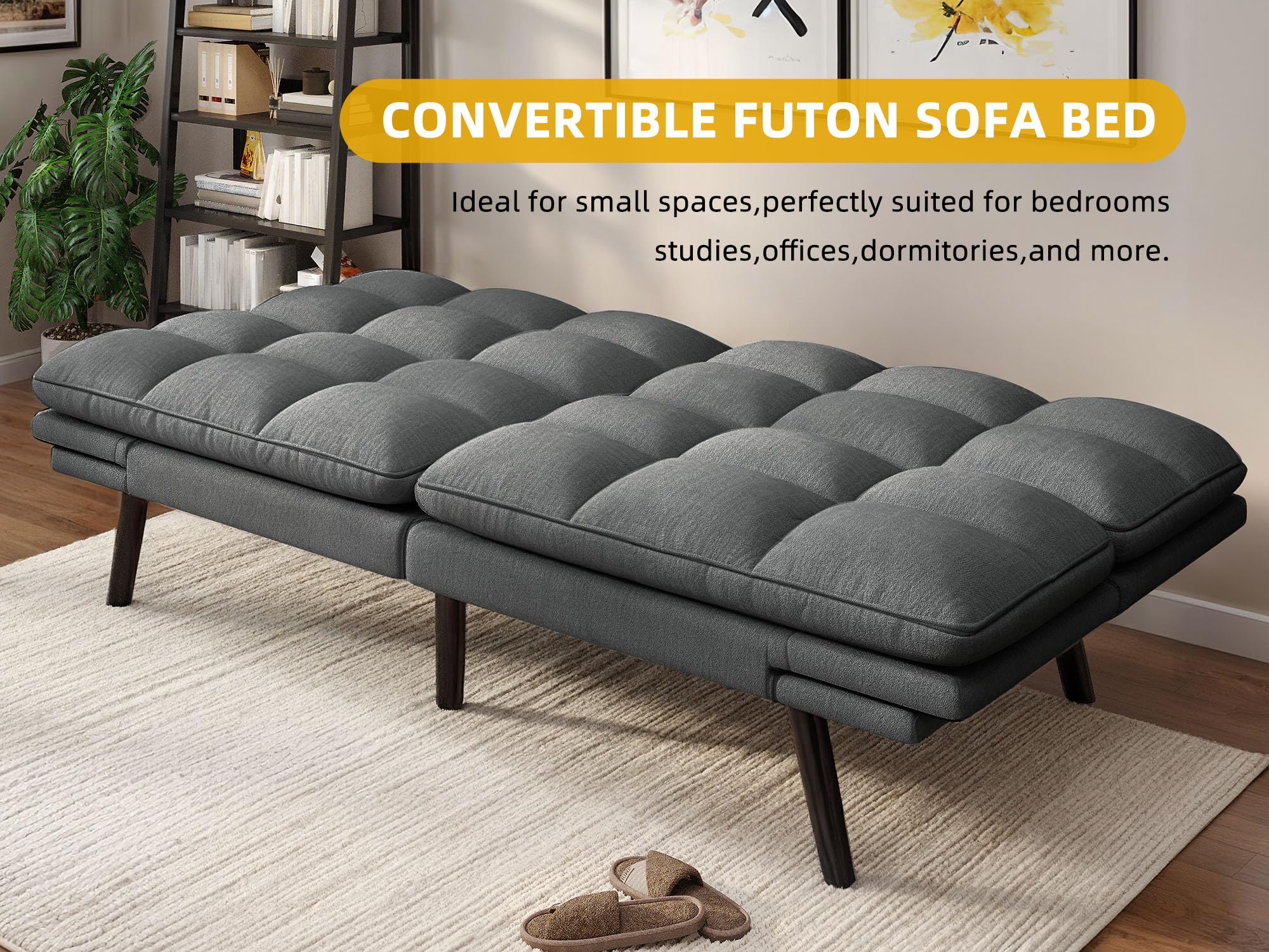 YITAHOME Convertible Futon Sofa Bed, 70" Folding Futon Set for Living Room Home Office Aprtment, Modern Futon Couch with Adjustable Backrest & Armrests, Recliner Lounge, Loveseat Sofa
