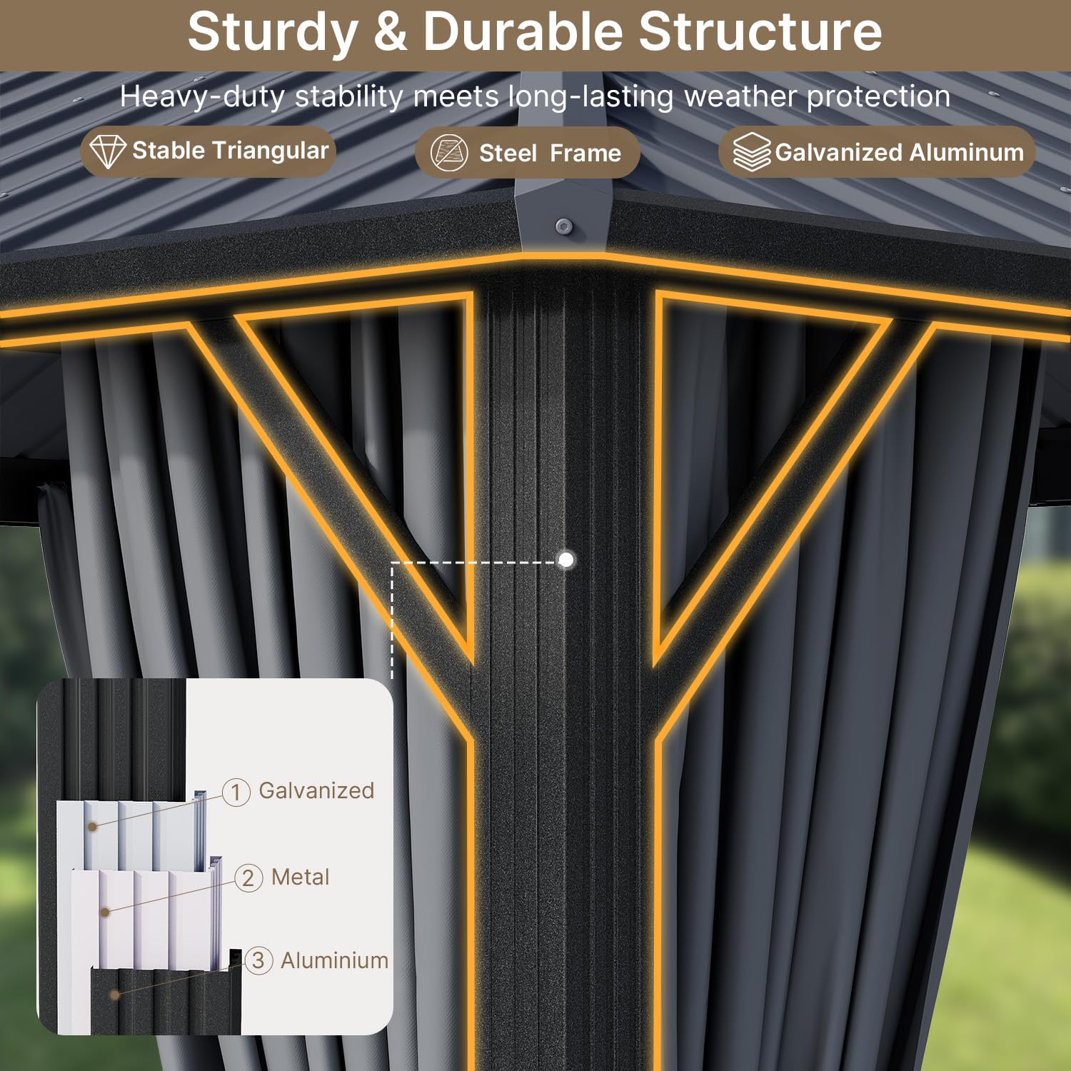 Ahomly 10'x12' Hardtop Gazebo, Aluminum Frame Metal Canopy with Double Roof, Outdoor Gazebo with Breathable Netting & Privacy Curtains, Pavilion for Patios for Backyard Deck Dark Grey