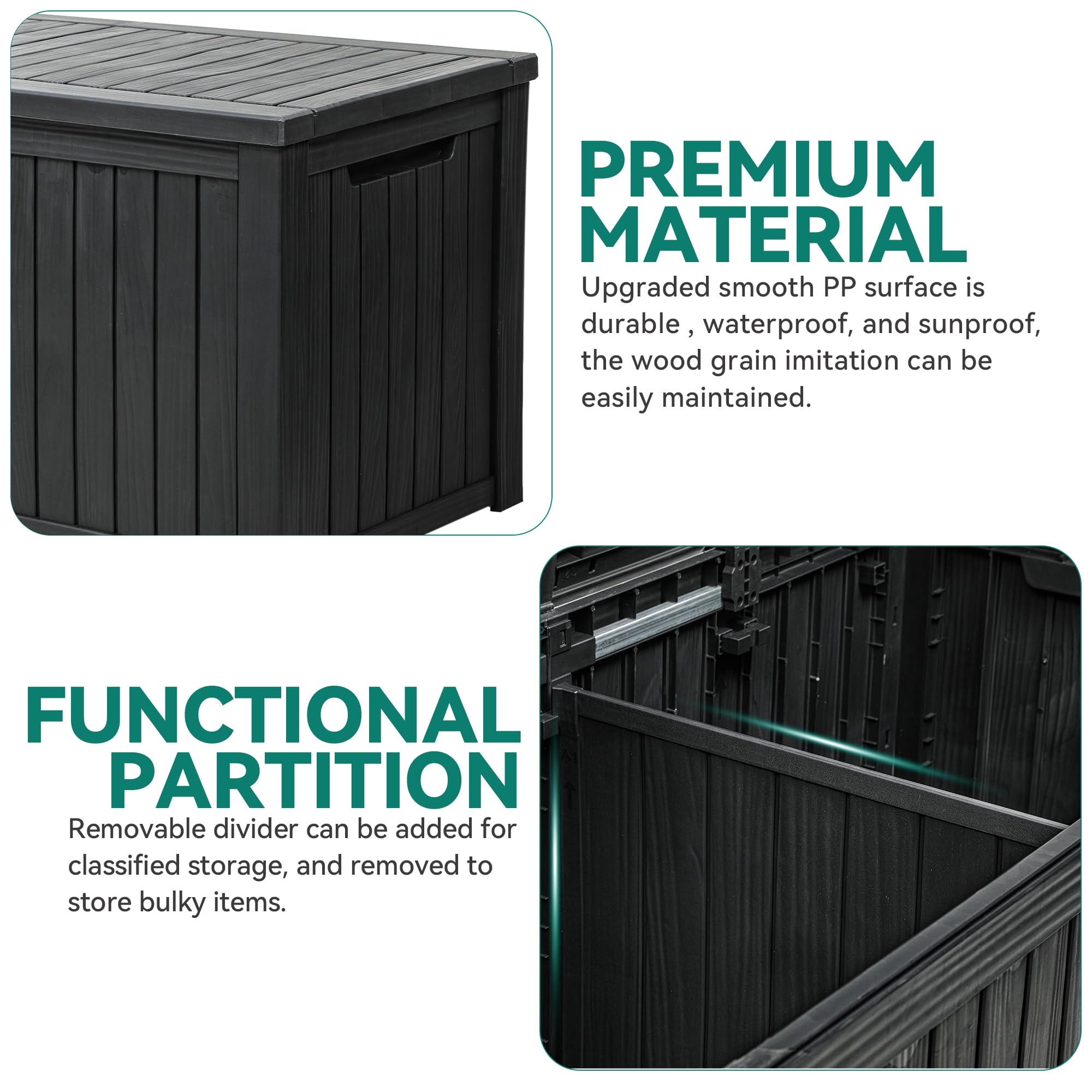 YITAHOME 220 Gallon XL Deck Box Large Outdoor Storage w/Divider for Patio Furniture,Outdoor Cushions, Garden Tools, Sports Equipment and Pool Supplies, Waterproof, Resin, Lockable, Black