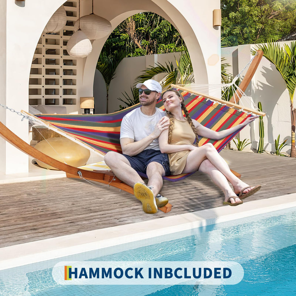 Festisoul Curved Wooden Hammock Stand, Heavy Duty 475 LBS Weatherproof Hammock Frame, Adjustable Height Stand for 9-13FT Hammocks, Indoor/Outdoor Patio Hammock Stand with Chains & Carabiners