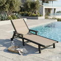 Tobeos Patio Chaise Lounge Chairs with Wheels & Cup Holder, All-Weather HDPE & Textilene Outdoor Pool Lounge Chairs, Grey Frame, Khaki Textilene, Set of 2