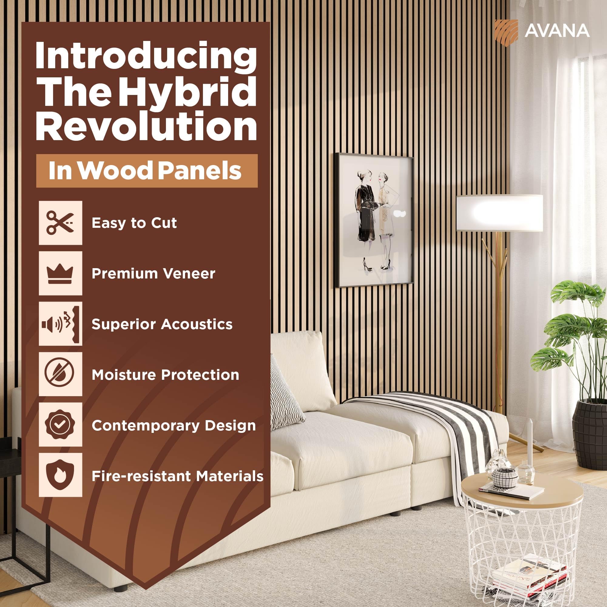 Avana Acoustic Wood Wall Panels – 93.2x11.25 Inch Panels – Fits 94x12 Layout – White Oak Acoustic Panels 4 PCs – Wall Panels for Interior Wall Decor for Homes, Offices – Design Wood Panels for Wall