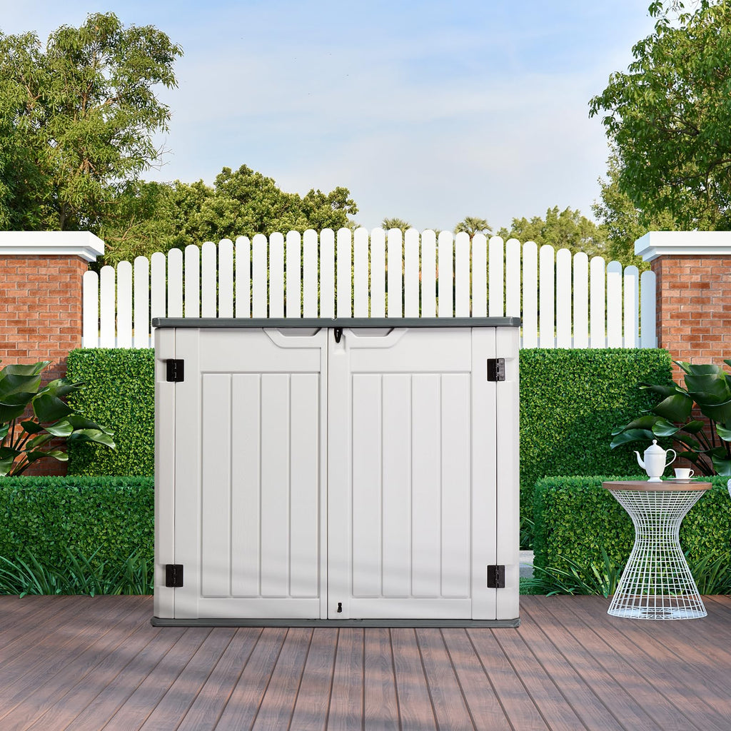 260 Gallon Deck Box, Outdoor Large Storage for Patio Furniture Cushions, Garden Pool Accessories, Deck Box Outdoor Storage Boxes for Patio Furniture 50""W x 29""D x 41"" H, White / Grey