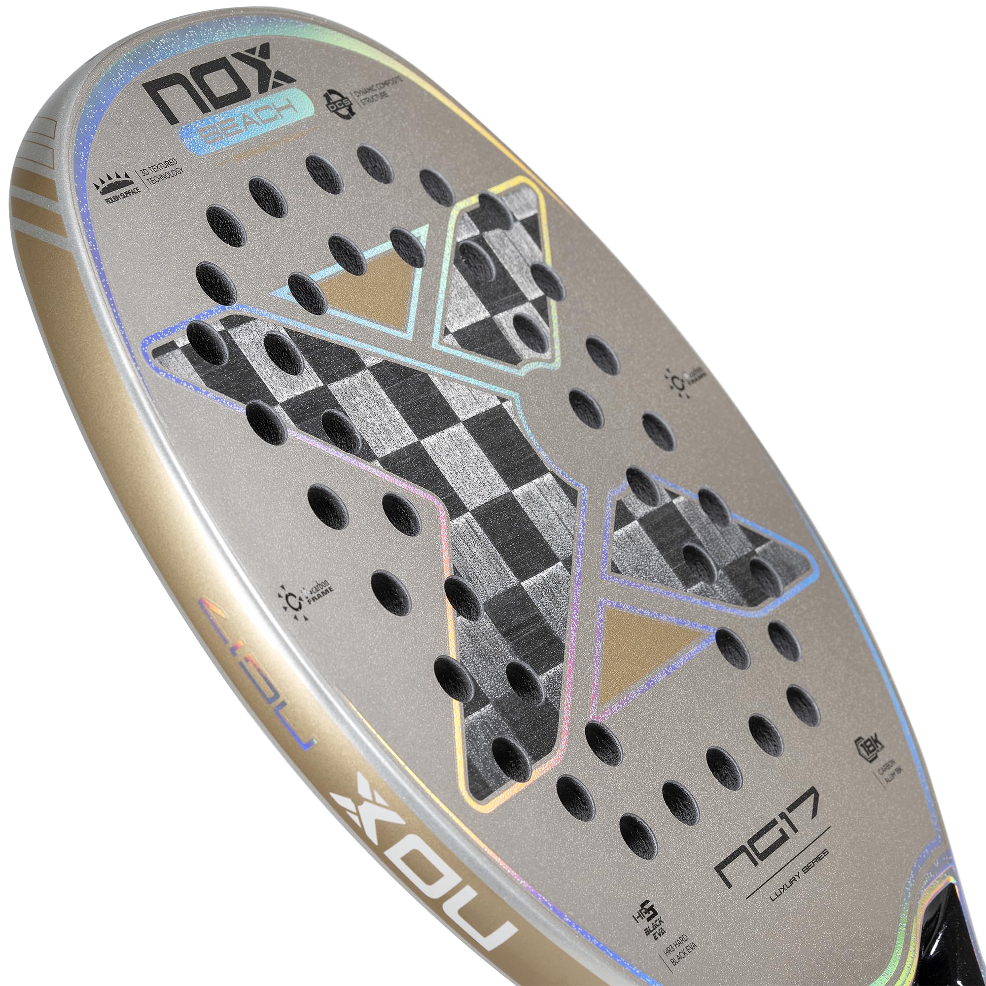 Beach Tennis Racket NG17 Luxury 2023 | High-Performance Beach Tennis Paddle | 18K Aluminized Carbon w/HR3 Black Eva Core | Exclusive Spin & Dynamic Composite Structure | Rough Surface for Extra Spin