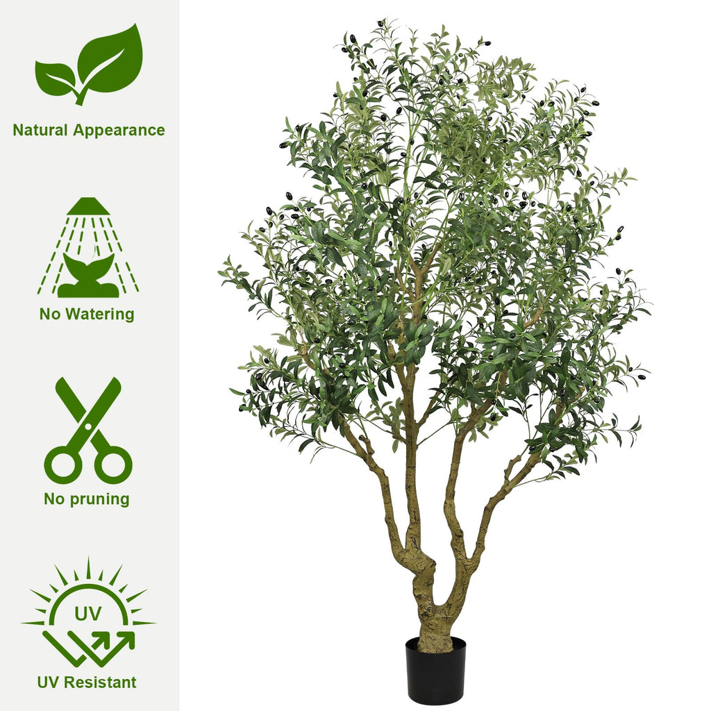 8ft Olive Trees Artificial Indoor Large Faux Olive Tree with Pot, Natural Wood Trunk, Lifelike Fruits & Branches, Fake Plants for Indoor Outdoor Home Office Living Room Floor Decor, 1 Pack