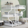 Merax Full XL Over Twin XL Over Queen Size Metal Triple Bunk Bed Frame with Ladder for Kids, Industrial Style Bunk Bed, Easy Assembly, No Box Spring Needed, for Kid's Room or Dormitory, White