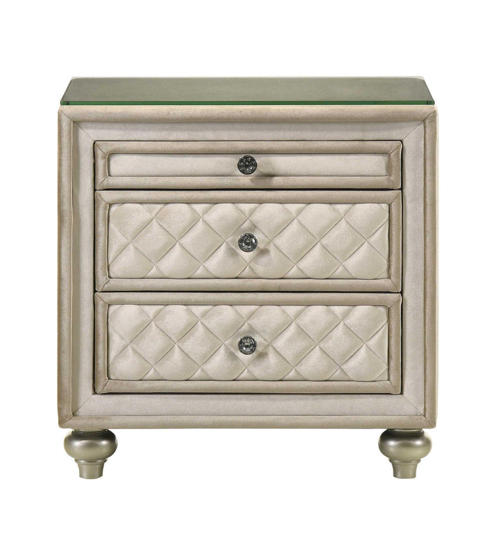 Acme Lucienne 2-Drawer Velvet Upholstered and Wood Nightstand in Beige